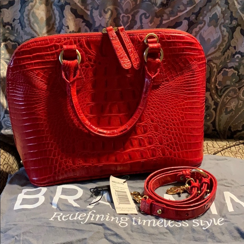 Brahmin Vivian Dome Red Leather Satchel